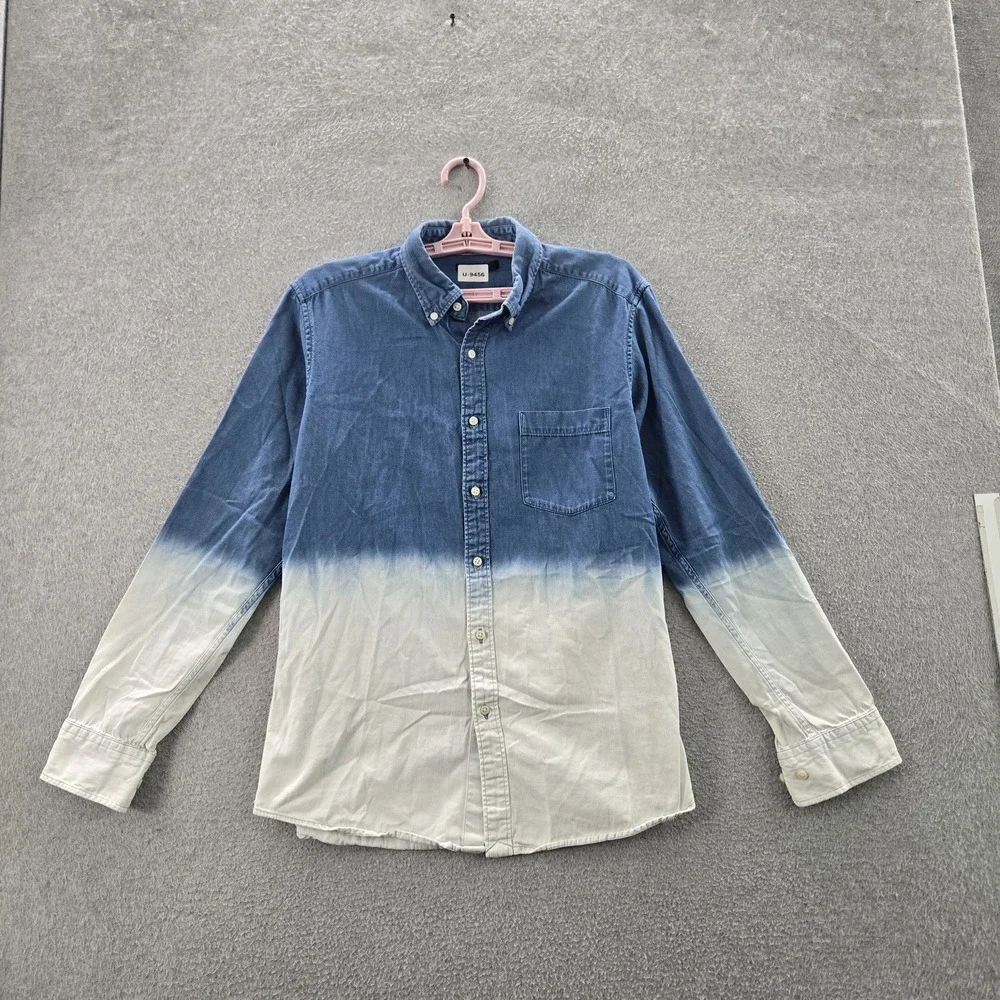 UNIQLO Men Button Up Shirt M Blue‎ Denim Colorblock Ombre Long Sleeve